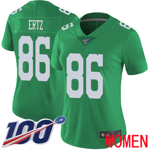 Women Philadelphia Eagles 86 Zach Ertz Limited Green Rush Vapor Untouchable NFL Jersey 100th Season Football